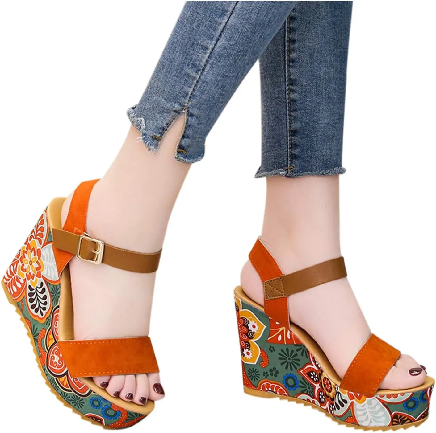 Sandals Wedges Open Summer Women Toe Strap Breathable Shoes Flower Women's Wedges Slip Shoes Sandals