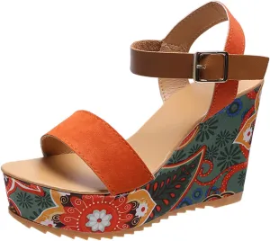 Sandals Wedges Open Summer Women Toe Strap Breathable Shoes Flower Women's Wedges Slip Shoes Sandals