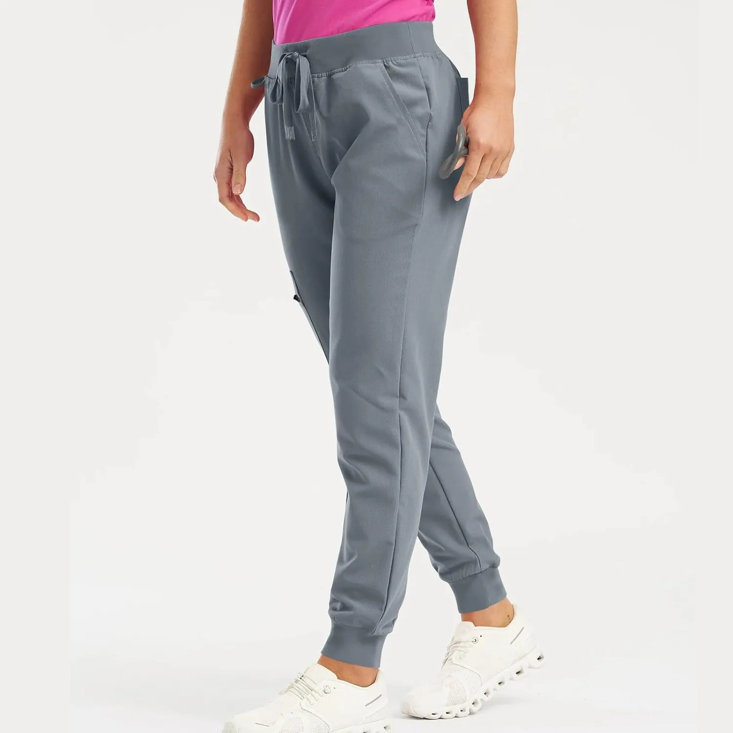Scrub Pants for Women Jogger Style Stretch Drawstring Waisted Scrub Joggers Comfy Yoga Cargo Pants with Pockets