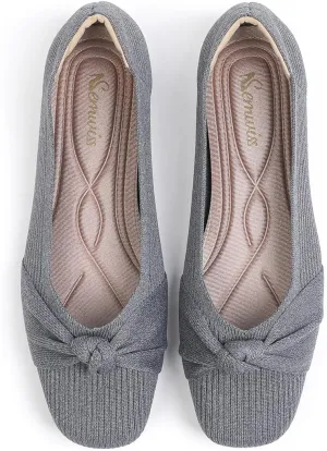 SemwissWomen Ballet Flats Square Toe Comfortable Dressy Slip on mesh Knitted Flat with Bow Office Shoes.