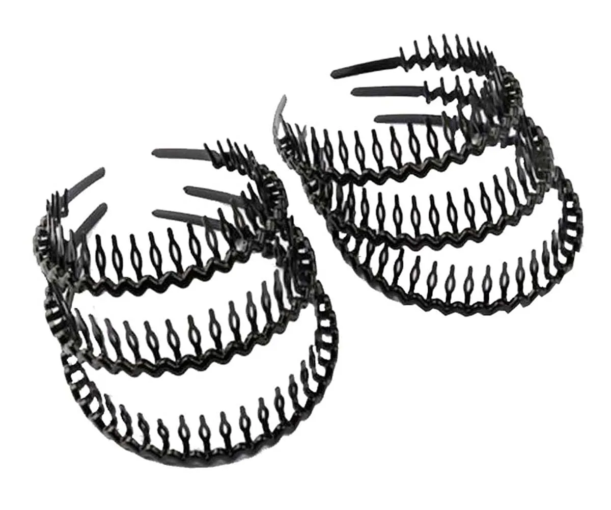 Set of 6 Beauty Hair Hoops,Unisex Spring Plastic Head Hoop Hair Band Headband Accessories, Black