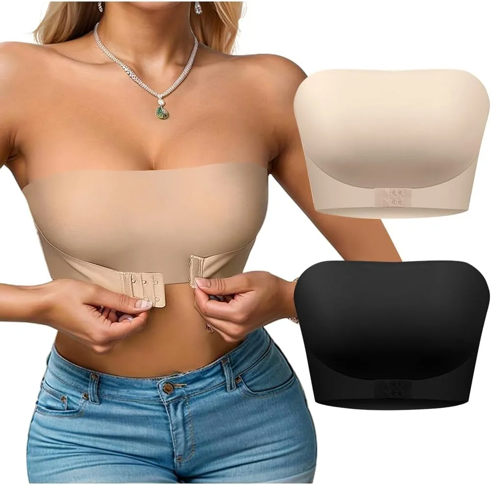 Sexy Code 1701 Women's Strapless Bra Non-Slip Silicone Bandeau with Front Closure, Seamless Tube Top with Nipple Cover