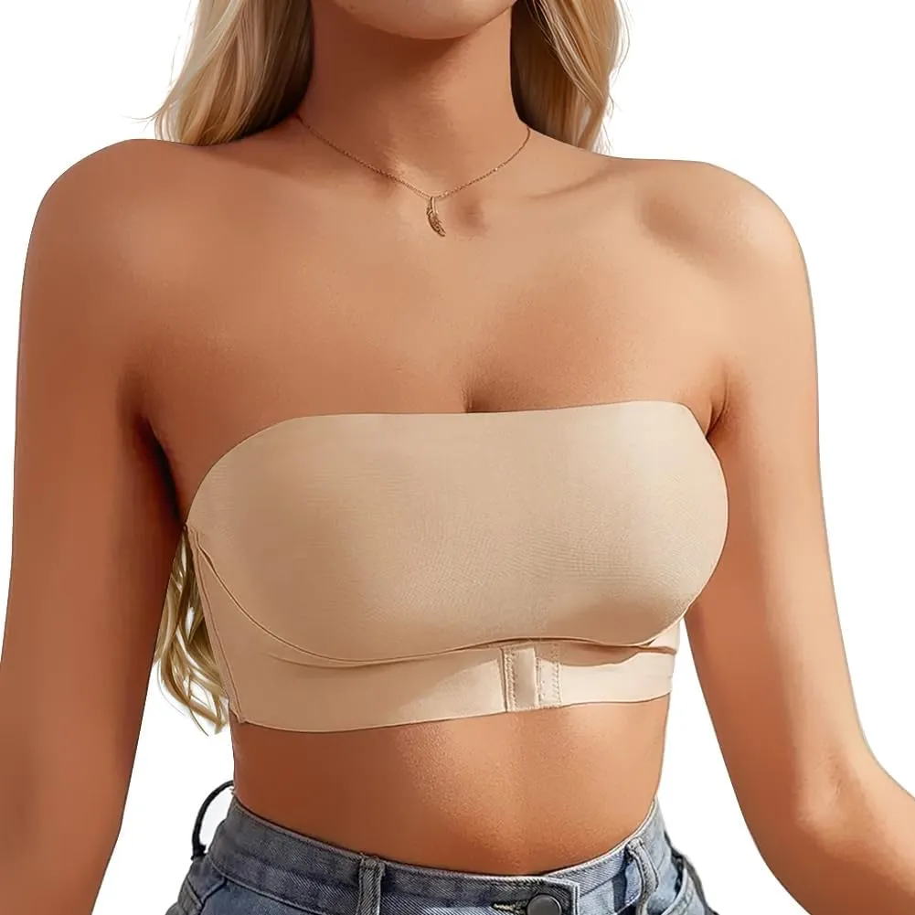 Sexy Code 1701 Women's Strapless Bra Non-Slip Silicone Bandeau with Front Closure, Seamless Tube Top with Nipple Cover
