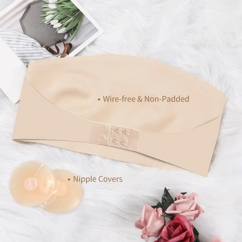Sexy Code 1701 Women's Strapless Bra Non-Slip Silicone Bandeau with Front Closure, Seamless Tube Top with Nipple Cover