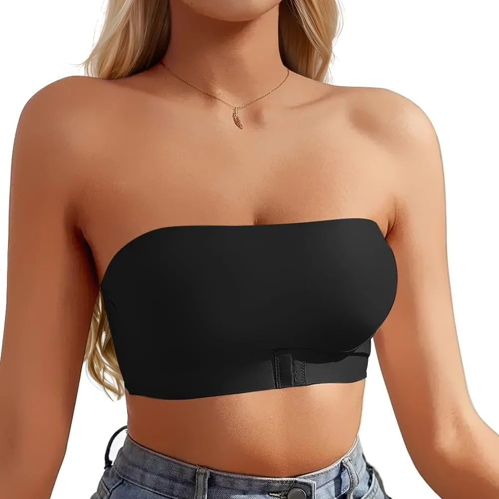 Sexy Code 1701 Women's Strapless Bra Non-Slip Silicone Bandeau with Front Closure, Seamless Tube Top with Nipple Cover