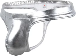 Sexy G String Thongs for Men Soft PU leather Bulge Pouch T-Back Low Waist Cut Out Lingerie Elastic Seamless Underwear