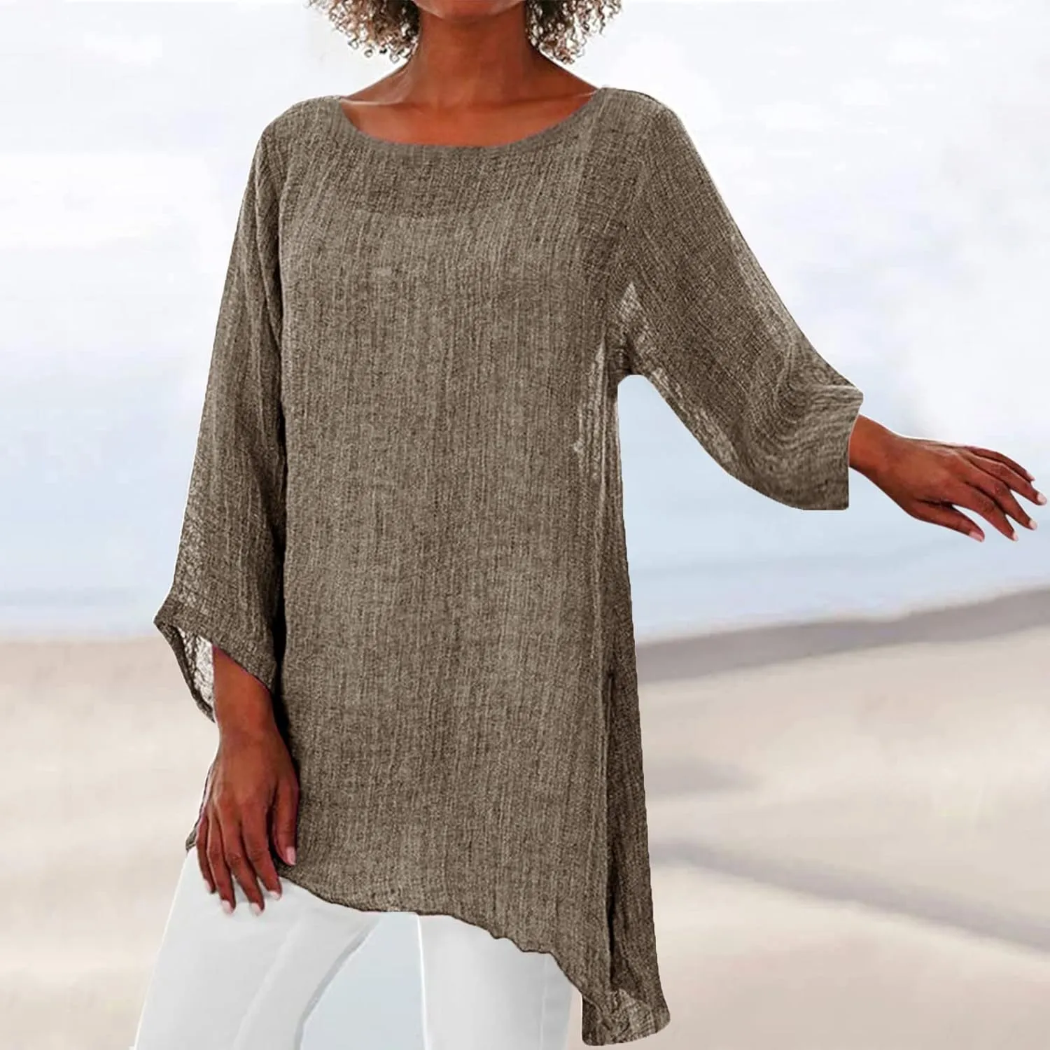 SHAOBGE Summer Blouses for Women 2024 Women Plus Size Long Sleeve Irregular Hem Baggy Blouse Shirt Ladies Summer