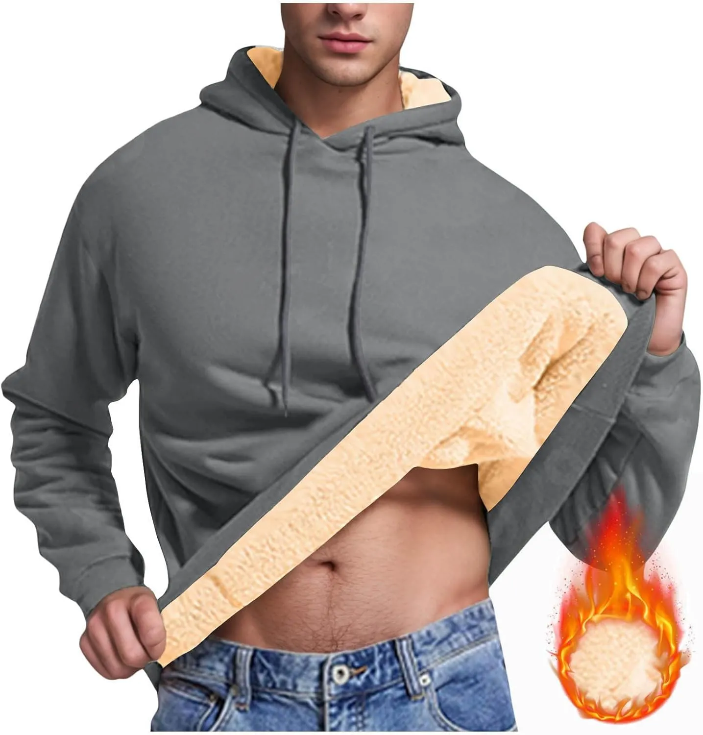 Sherpa Hoodies for Men Heavyweight Fleece Lined Sweatshirts Thicken Warm Winter Pullover Casual Hooded Thermal Coats