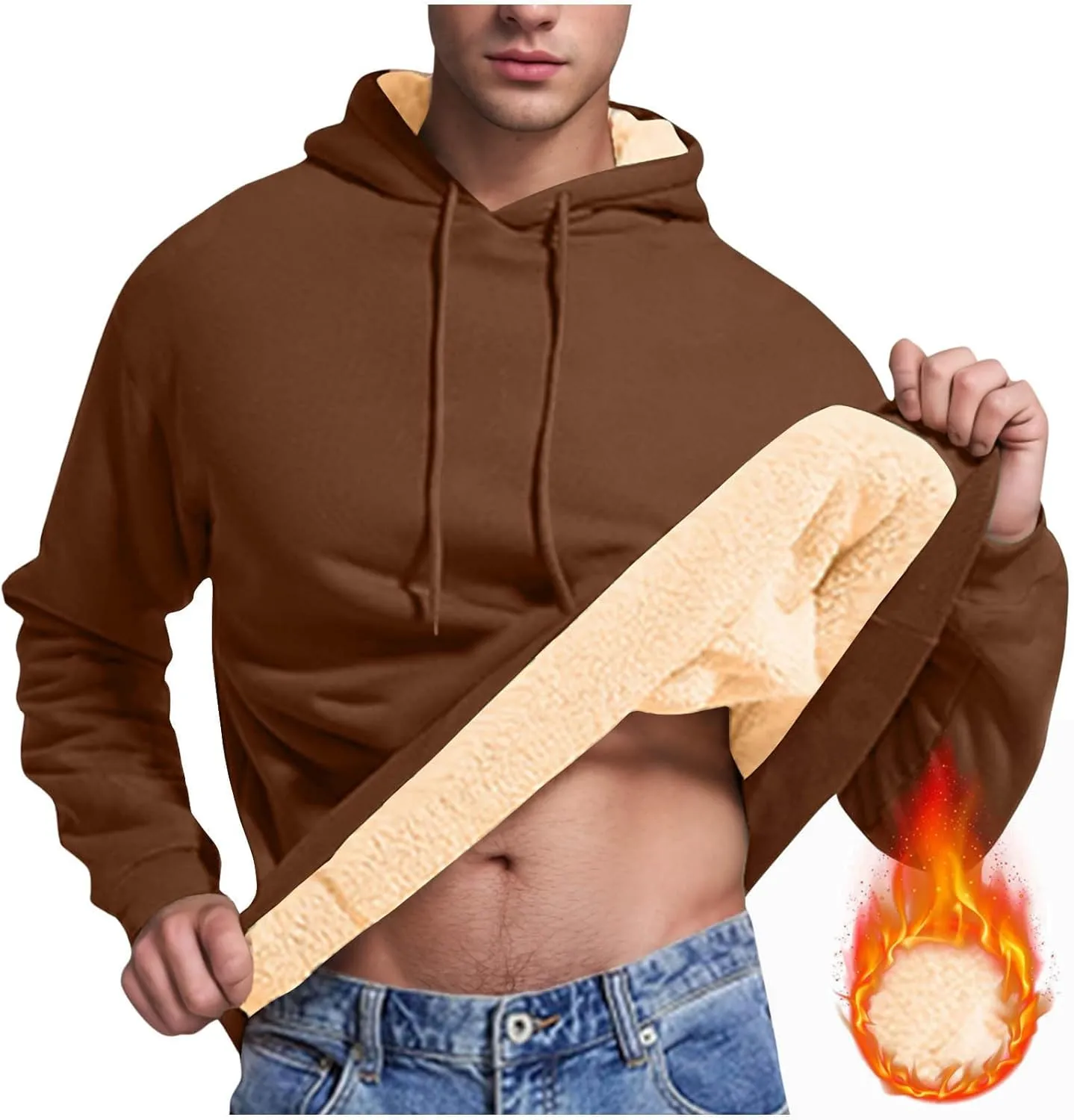 Sherpa Hoodies for Men Heavyweight Fleece Lined Sweatshirts Thicken Warm Winter Pullover Casual Hooded Thermal Coats