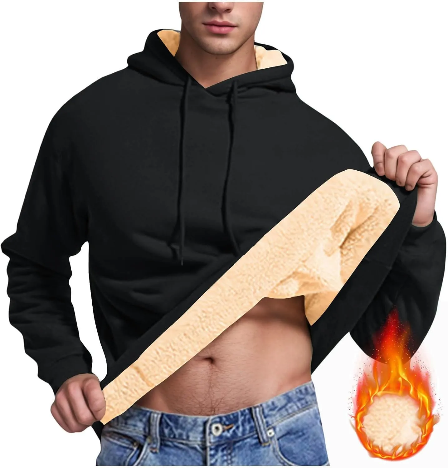 Sherpa Hoodies for Men Heavyweight Fleece Lined Sweatshirts Thicken Warm Winter Pullover Casual Hooded Thermal Coats