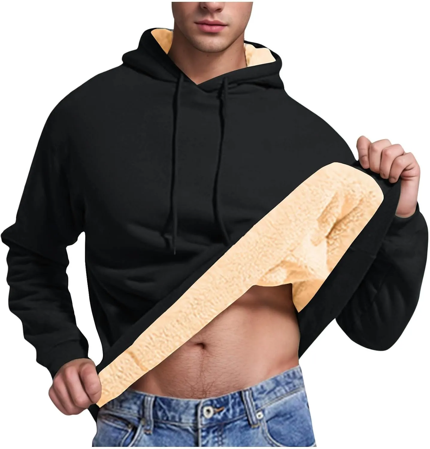 Sherpa Hoodies for Men Heavyweight Fleece Lined Sweatshirts Thicken Warm Winter Pullover Casual Hooded Thermal Coats