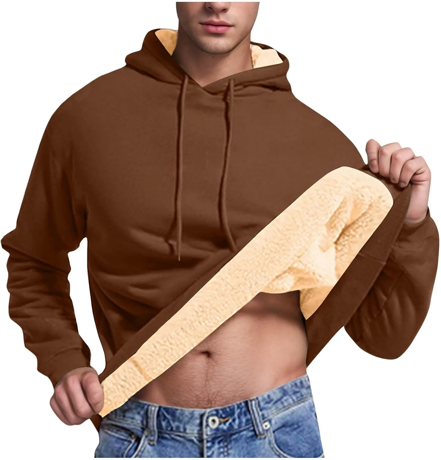 Sherpa Hoodies for Men Heavyweight Fleece Lined Sweatshirts Thicken Warm Winter Pullover Casual Hooded Thermal Coats