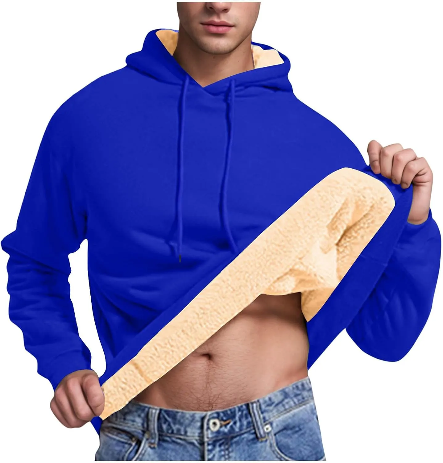 Sherpa Hoodies for Men Heavyweight Fleece Lined Sweatshirts Thicken Warm Winter Pullover Casual Hooded Thermal Coats