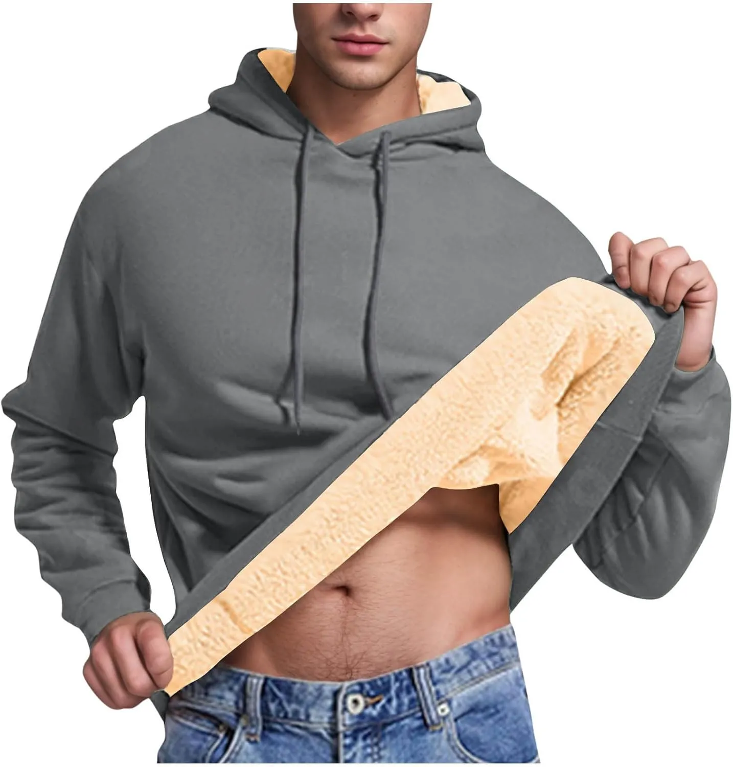 Sherpa Hoodies for Men Heavyweight Fleece Lined Sweatshirts Thicken Warm Winter Pullover Casual Hooded Thermal Coats