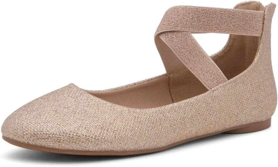 Shoe Land Women's Flats  Dressy & Casual Almond Toe Flat Shoes with Elastic Ankle Strap, Comfortable Slip-On Ballet Flats for Work, Office & Special Occasions