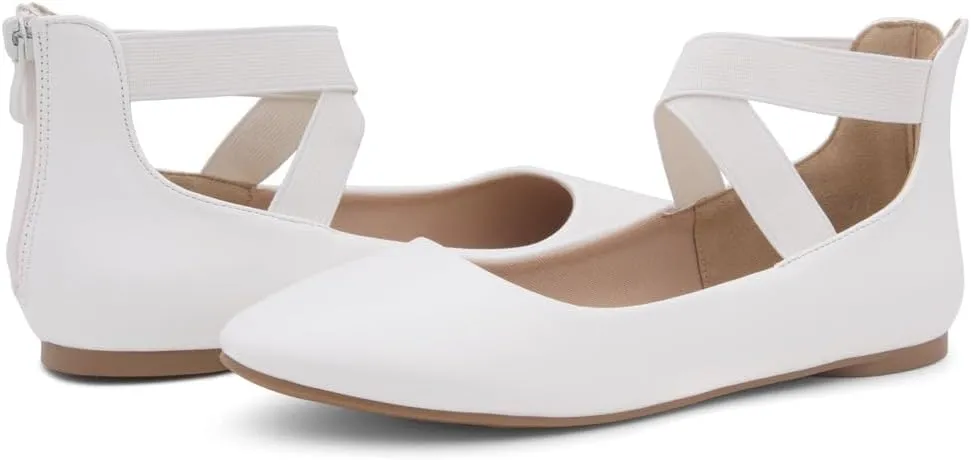 Shoe Land Women's Flats  Dressy & Casual Almond Toe Flat Shoes with Elastic Ankle Strap, Comfortable Slip-On Ballet Flats for Work, Office & Special Occasions