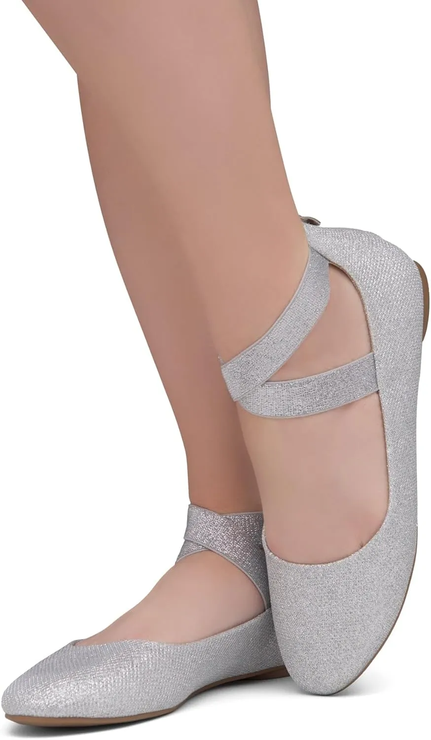 Shoe Land Women's Flats  Dressy & Casual Almond Toe Flat Shoes with Elastic Ankle Strap, Comfortable Slip-On Ballet Flats for Work, Office & Special Occasions