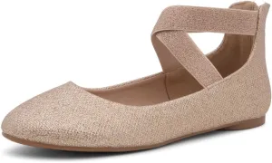 Shoe Land Women's Flats  Dressy & Casual Almond Toe Flat Shoes with Elastic Ankle Strap, Comfortable Slip-On Ballet Flats for Work, Office & Special Occasions