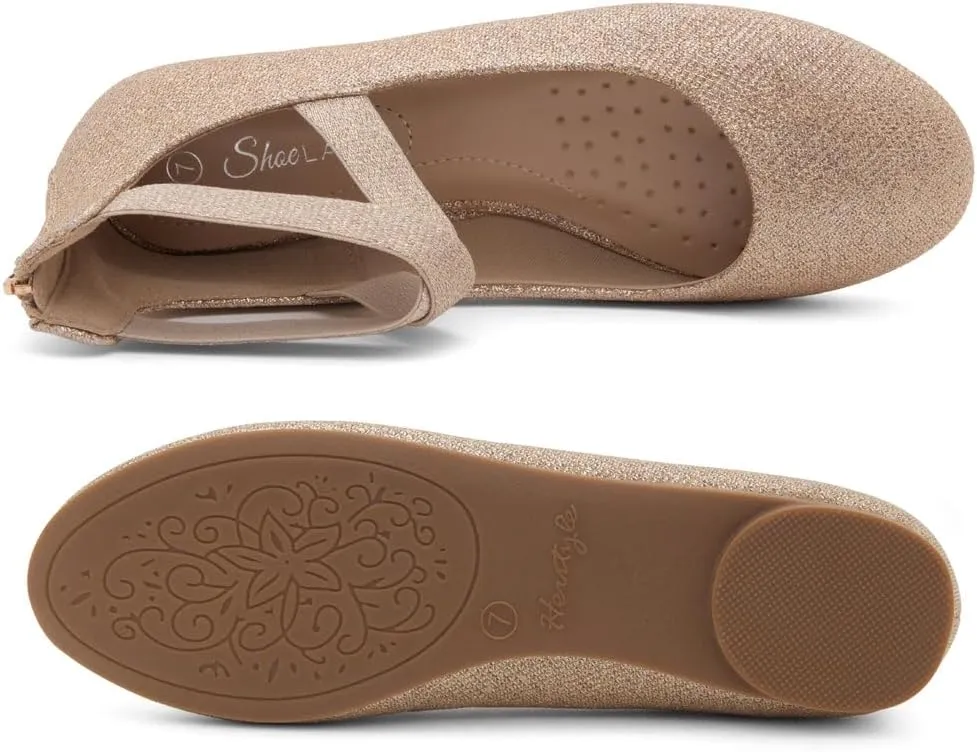 Shoe Land Women's Flats  Dressy & Casual Almond Toe Flat Shoes with Elastic Ankle Strap, Comfortable Slip-On Ballet Flats for Work, Office & Special Occasions