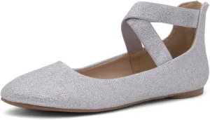 Shoe Land Women's Flats  Dressy & Casual Almond Toe Flat Shoes with Elastic Ankle Strap, Comfortable Slip-On Ballet Flats for Work, Office & Special Occasions