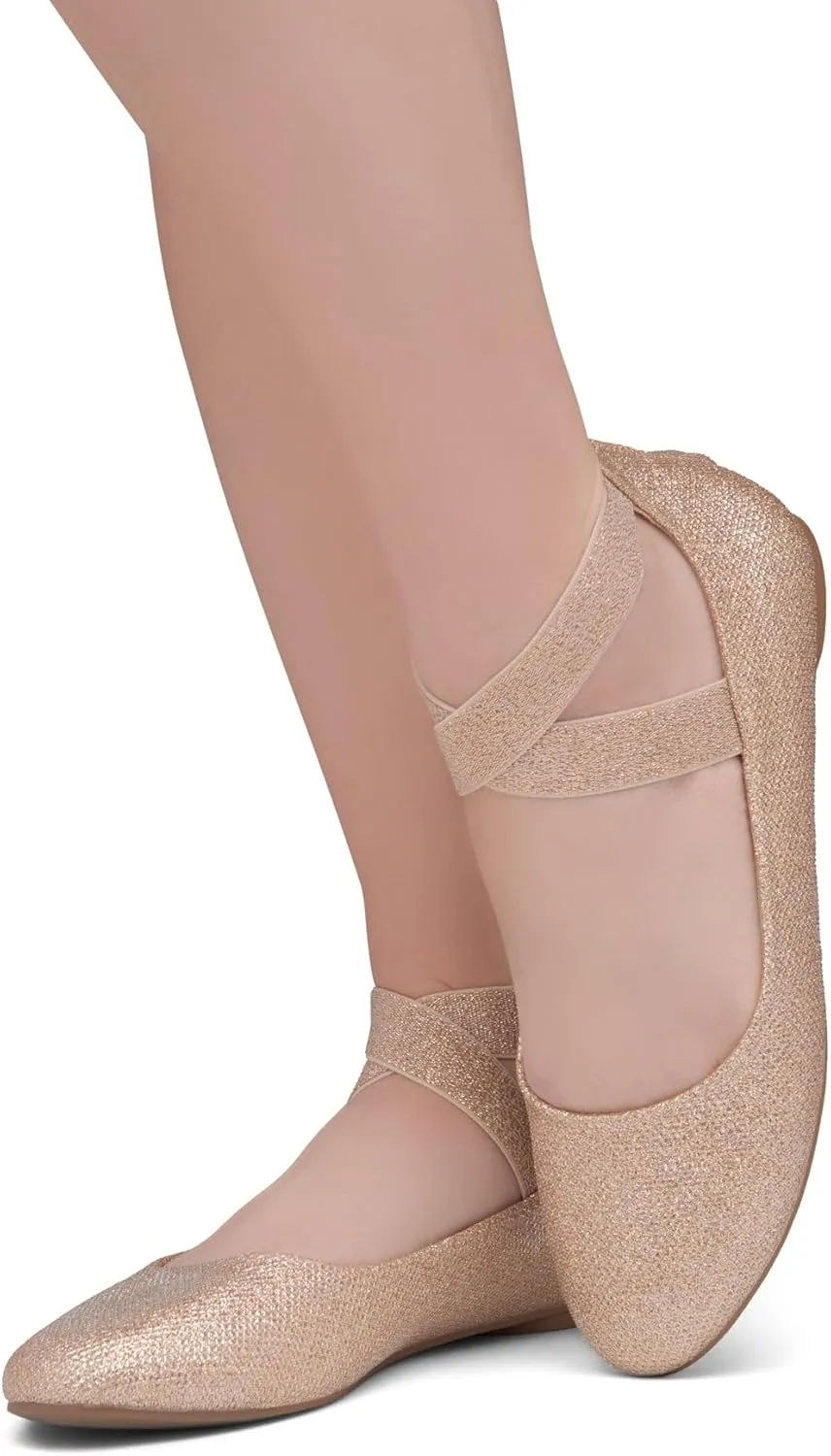 Shoe Land Women's Flats  Dressy & Casual Almond Toe Flat Shoes with Elastic Ankle Strap, Comfortable Slip-On Ballet Flats for Work, Office & Special Occasions