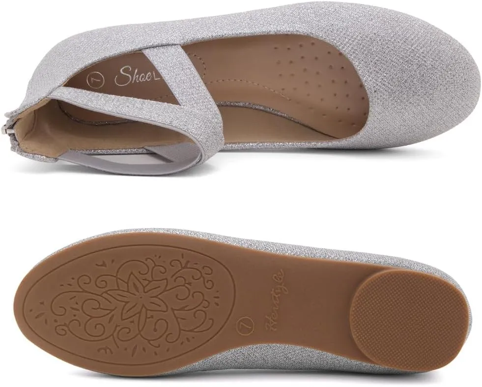 Shoe Land Women's Flats  Dressy & Casual Almond Toe Flat Shoes with Elastic Ankle Strap, Comfortable Slip-On Ballet Flats for Work, Office & Special Occasions