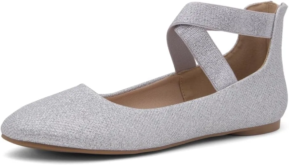 Shoe Land Women's Flats  Dressy & Casual Almond Toe Flat Shoes with Elastic Ankle Strap, Comfortable Slip-On Ballet Flats for Work, Office & Special Occasions