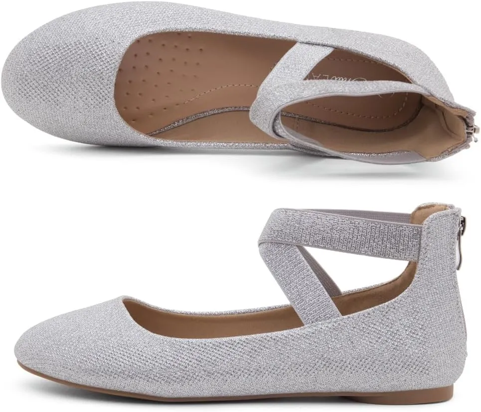 Shoe Land Women's Flats  Dressy & Casual Almond Toe Flat Shoes with Elastic Ankle Strap, Comfortable Slip-On Ballet Flats for Work, Office & Special Occasions