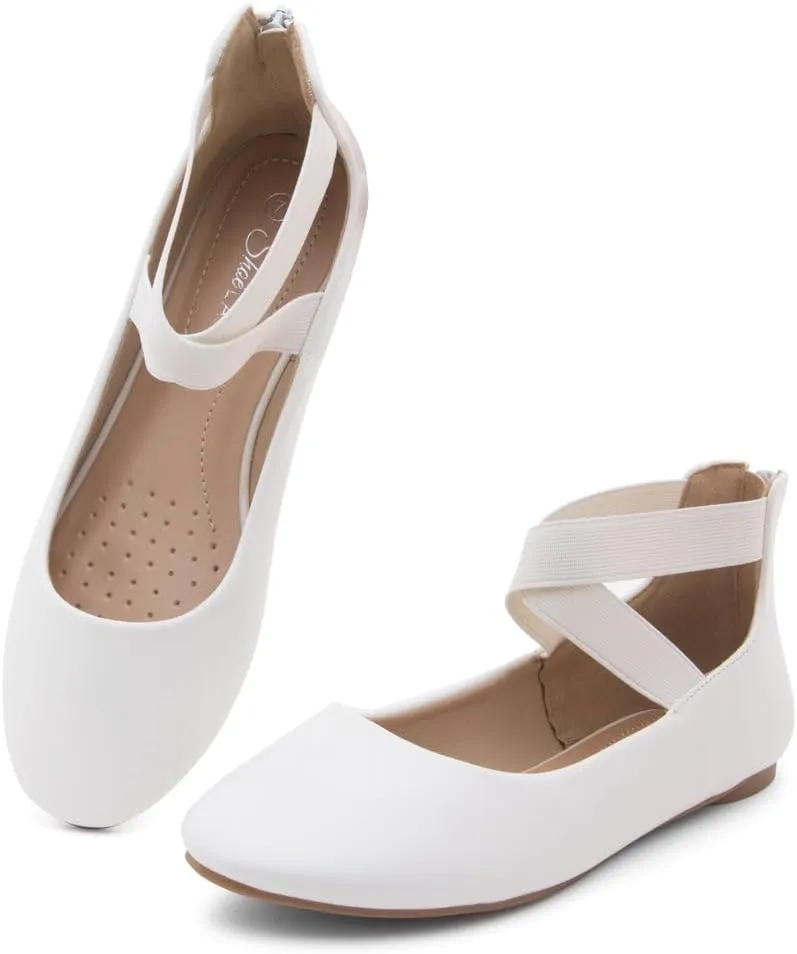 Shoe Land Women's Flats  Dressy & Casual Almond Toe Flat Shoes with Elastic Ankle Strap, Comfortable Slip-On Ballet Flats for Work, Office & Special Occasions