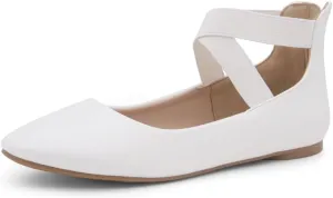 Shoe Land Women's Flats  Dressy & Casual Almond Toe Flat Shoes with Elastic Ankle Strap, Comfortable Slip-On Ballet Flats for Work, Office & Special Occasions