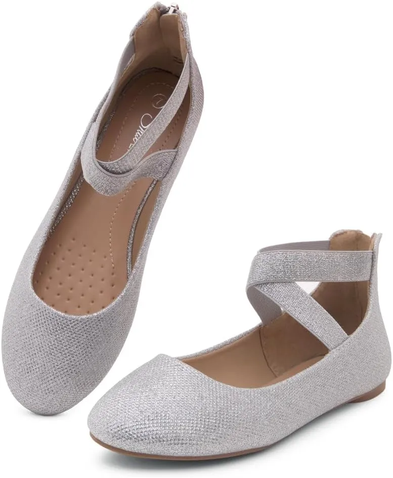 Shoe Land Women's Flats  Dressy & Casual Almond Toe Flat Shoes with Elastic Ankle Strap, Comfortable Slip-On Ballet Flats for Work, Office & Special Occasions