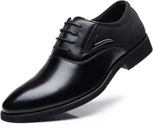 Shoes Dress Oxford for Men Lace Up Round Black Burnished Toe Vegan Leather Block Heel Slip Resistant Rubber Sole Wedding (Color : Black, Size : 10)