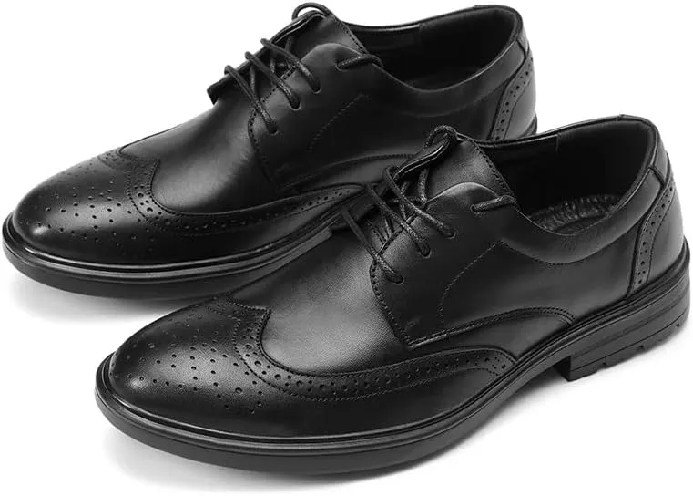 Shoes Dress Oxford for Men Lace Up Round Toe Vegan Leather Wingtip Derby Shoes Non Slip Anti-Slip Slip Resistant Low Top Block Heel Wedding