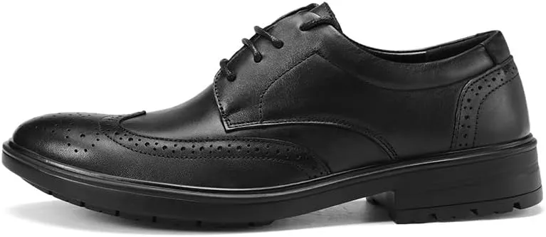 Shoes Dress Oxford for Men Lace Up Round Toe Vegan Leather Wingtip Derby Shoes Non Slip Anti-Slip Slip Resistant Low Top Block Heel Wedding