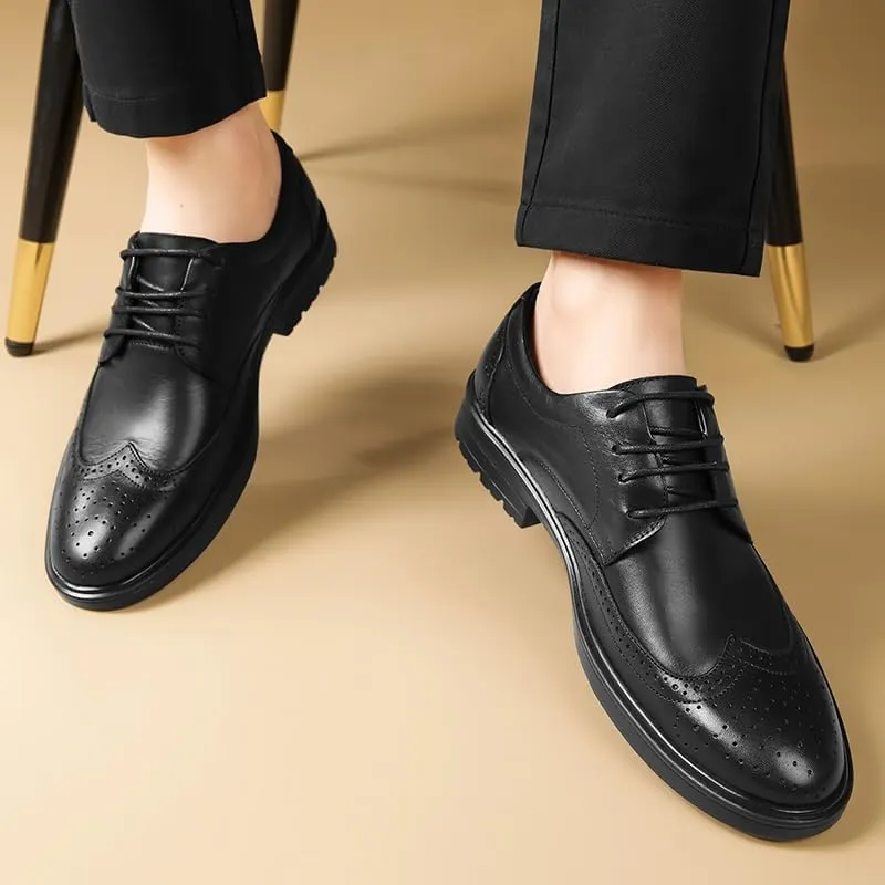 Shoes Dress Oxford for Men Lace Up Round Toe Vegan Leather Wingtip Derby Shoes Non Slip Anti-Slip Slip Resistant Low Top Block Heel Wedding