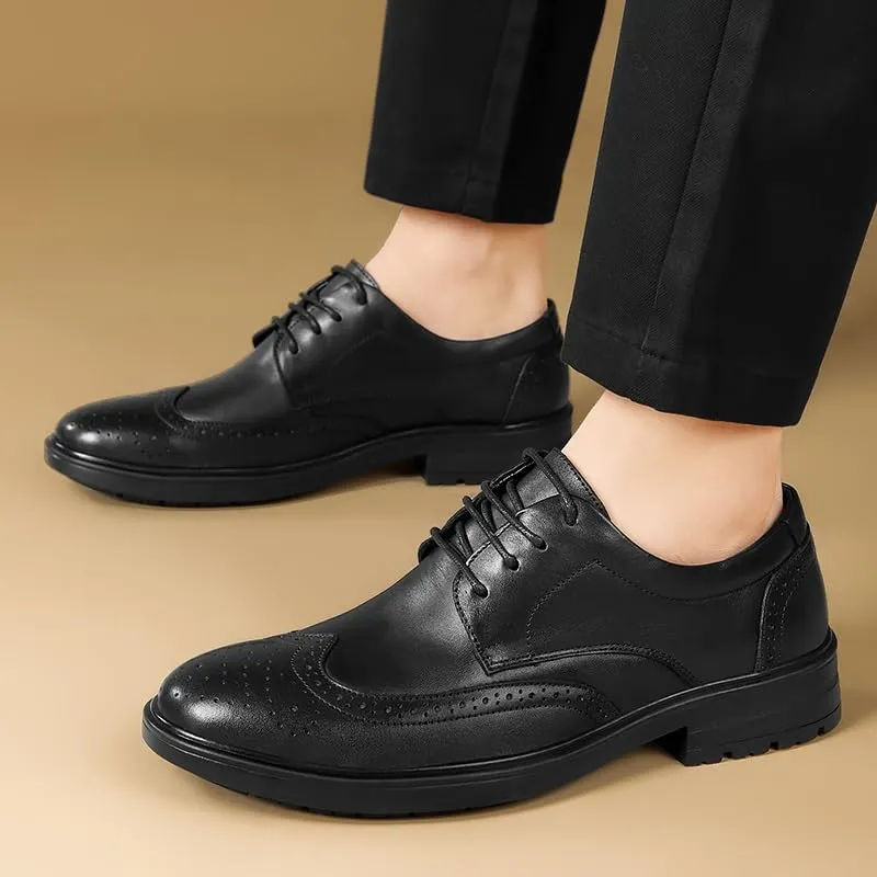 Shoes Dress Oxford for Men Lace Up Round Toe Vegan Leather Wingtip Derby Shoes Non Slip Anti-Slip Slip Resistant Low Top Block Heel Wedding