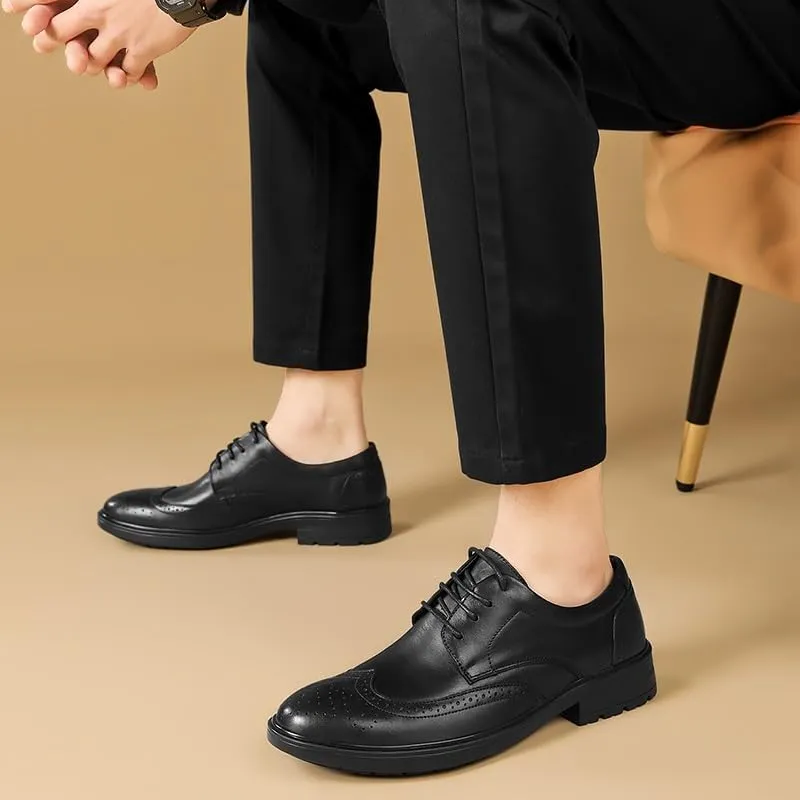 Shoes Dress Oxford for Men Lace Up Round Toe Vegan Leather Wingtip Derby Shoes Non Slip Anti-Slip Slip Resistant Low Top Block Heel Wedding