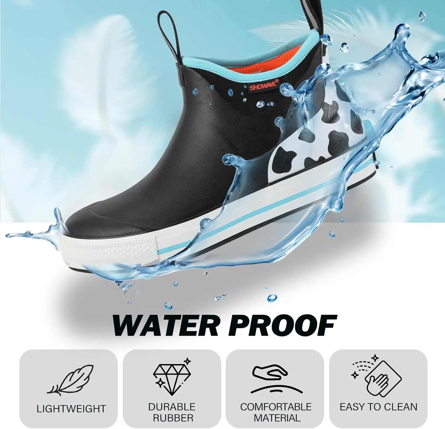 Showave Women's 6 Inch Ankle Deck Boots Waterproof Rain Footwear Rubber Mud Boots for Fishing Gardening Farming