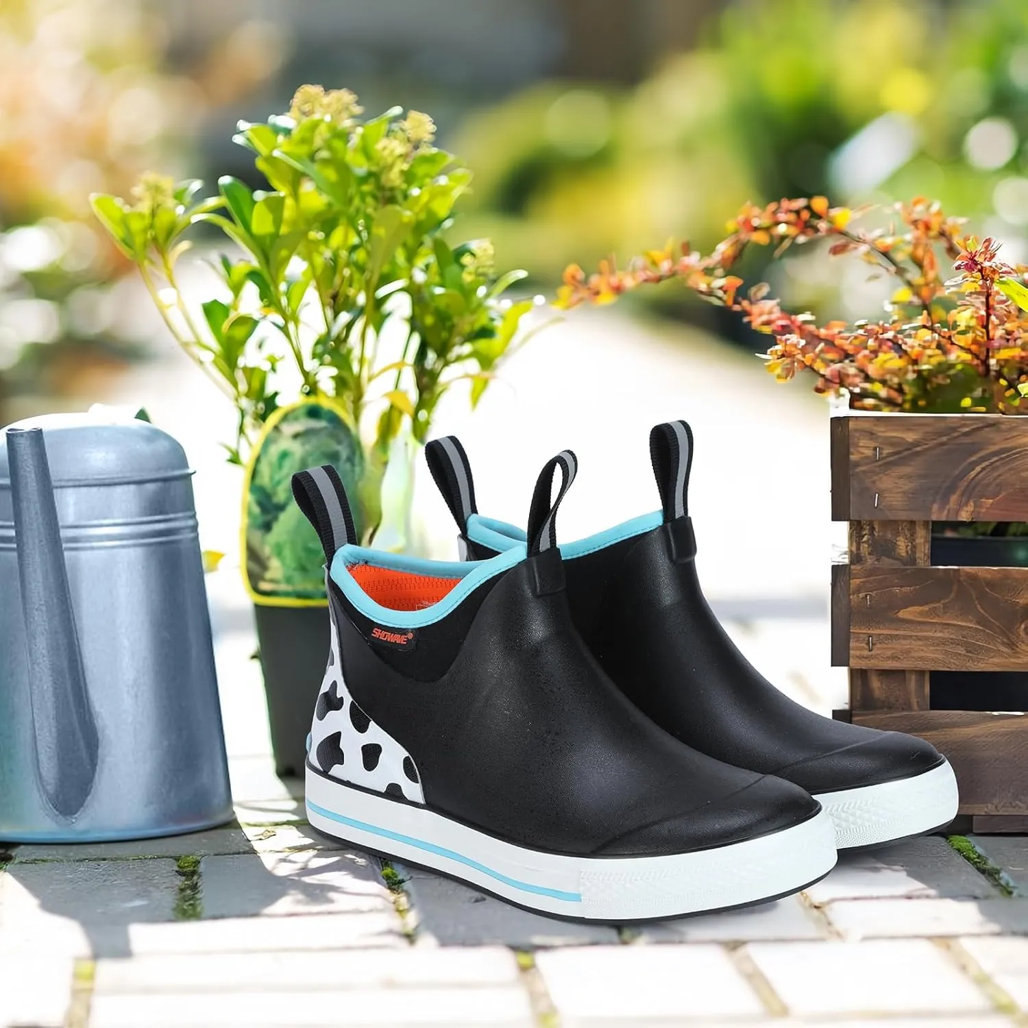 Showave Women's 6 Inch Ankle Deck Boots Waterproof Rain Footwear Rubber Mud Boots for Fishing Gardening Farming