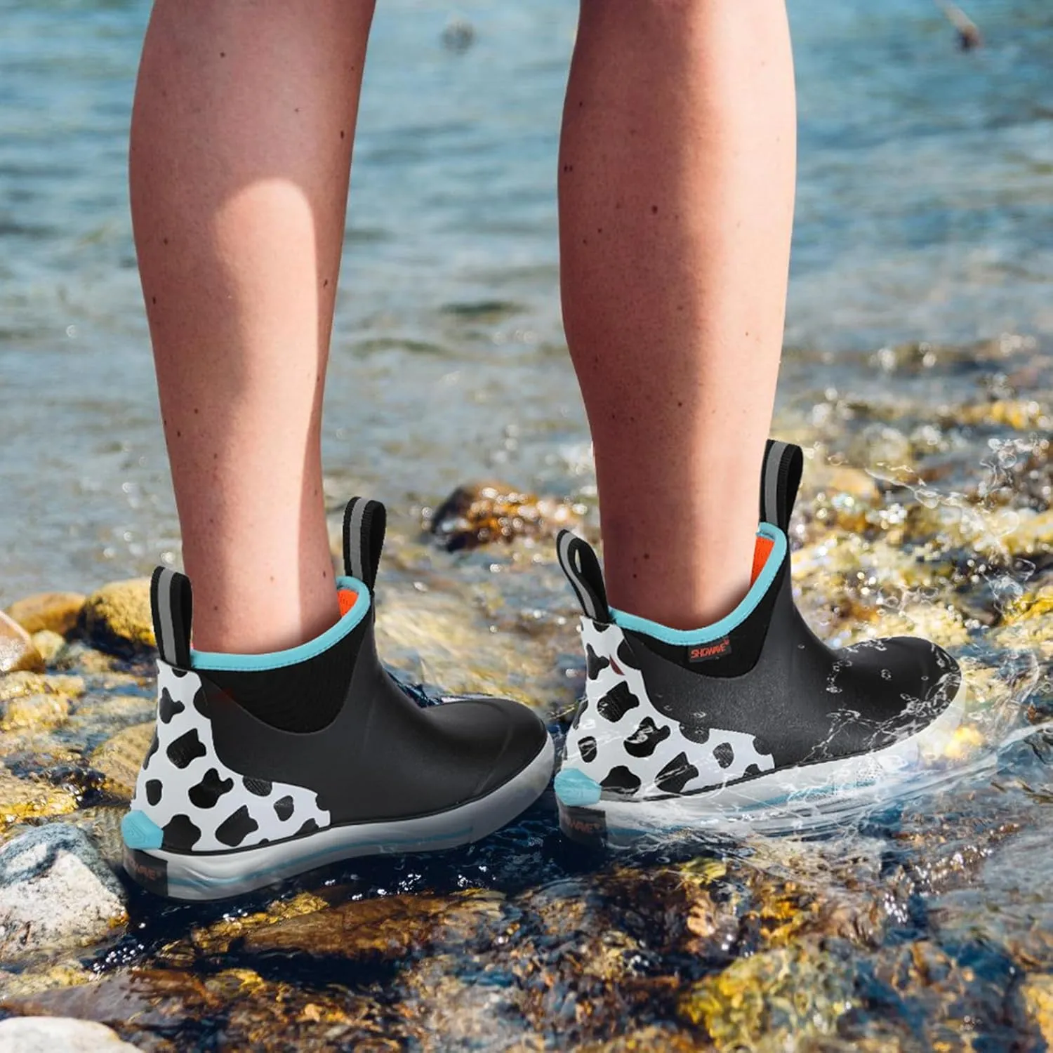 Showave Women's 6 Inch Ankle Deck Boots Waterproof Rain Footwear Rubber Mud Boots for Fishing Gardening Farming
