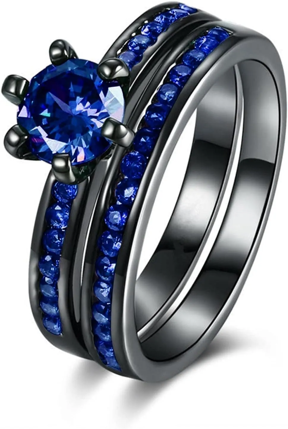 Silver Solitaire Wedding Engagement Rings Round Cubic Zirconia CZ Art Deco Ring Set for Women Stacking Rings