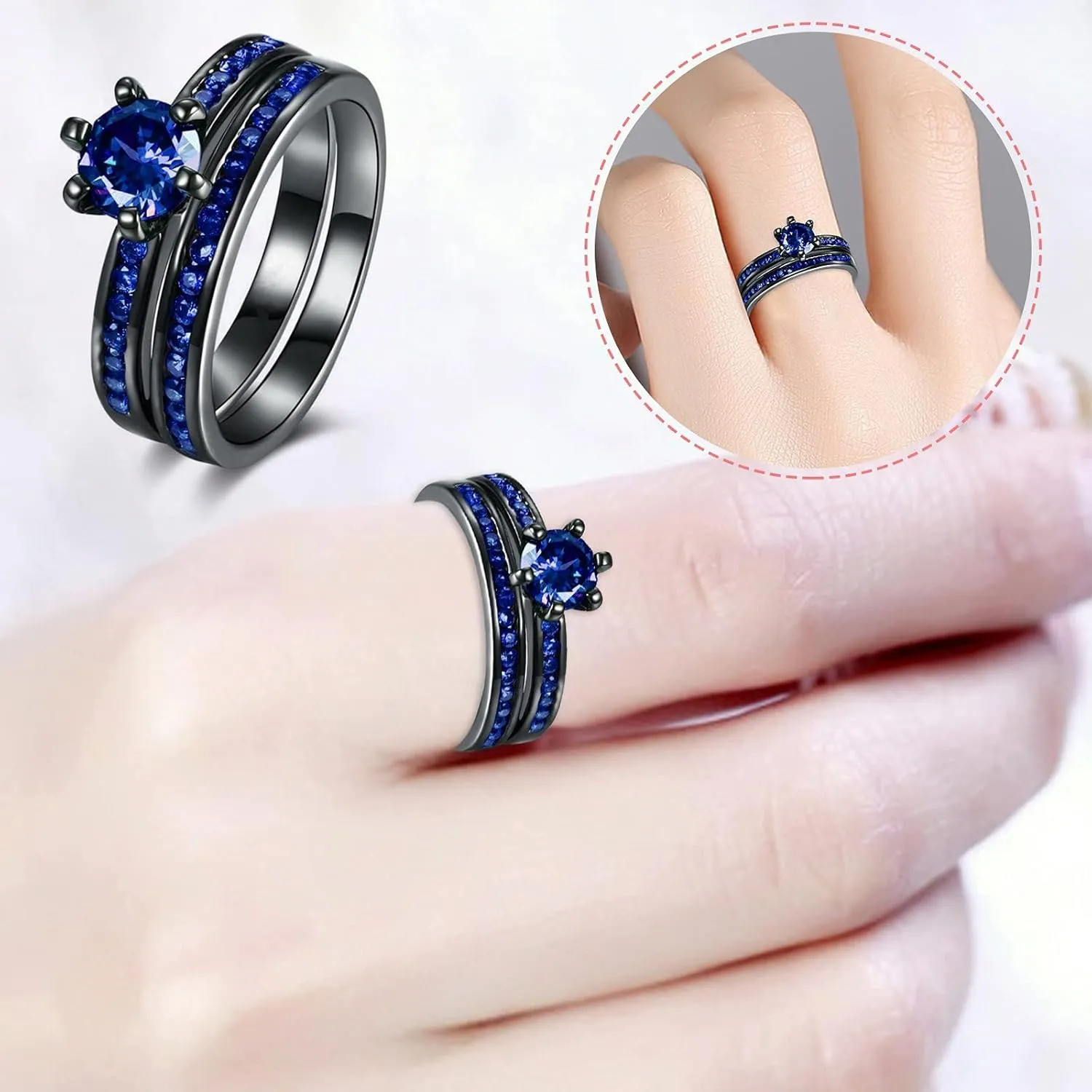 Silver Solitaire Wedding Engagement Rings Round Cubic Zirconia CZ Art Deco Ring Set for Women Stacking Rings