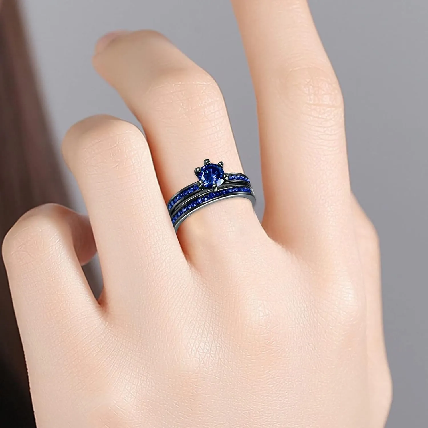 Silver Solitaire Wedding Engagement Rings Round Cubic Zirconia CZ Art Deco Ring Set for Women Stacking Rings