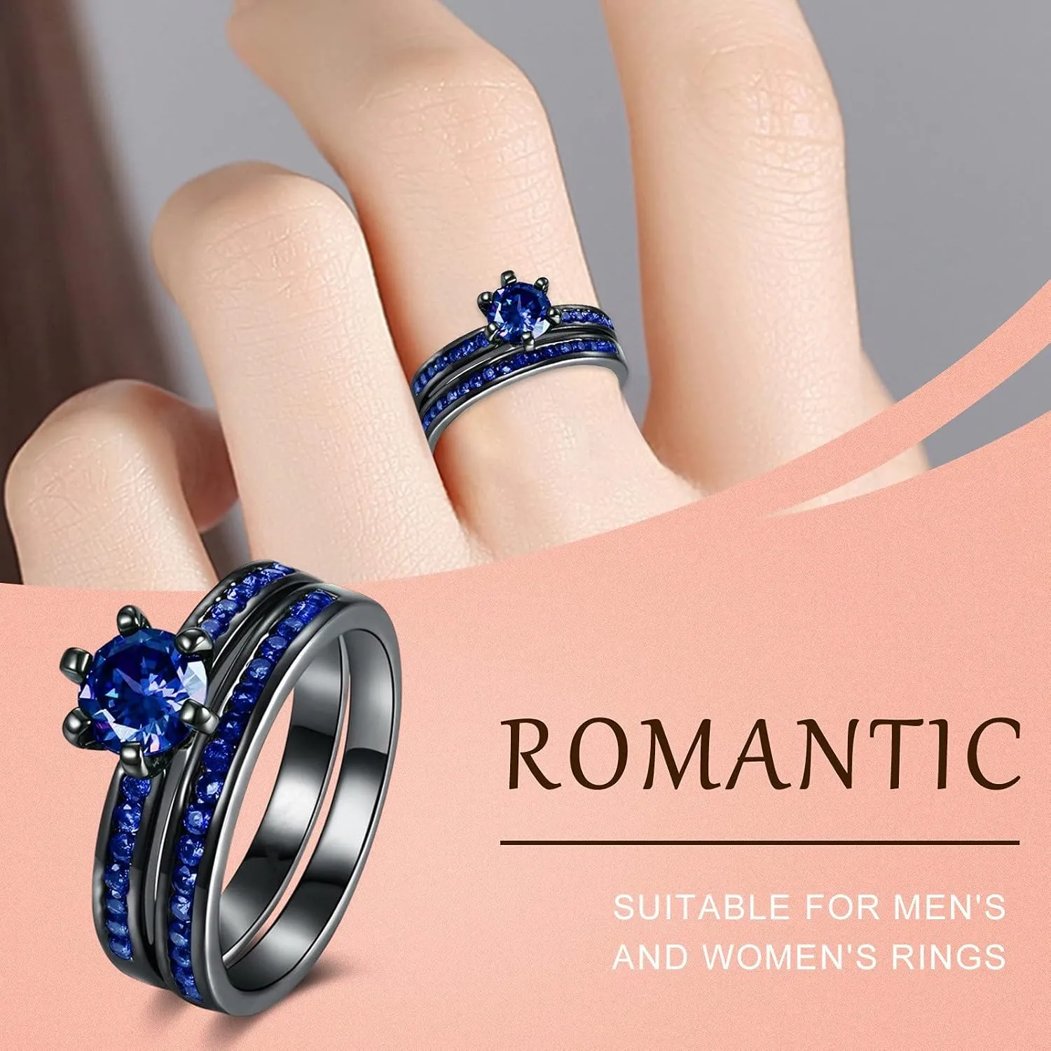 Silver Solitaire Wedding Engagement Rings Round Cubic Zirconia CZ Art Deco Ring Set for Women Stacking Rings