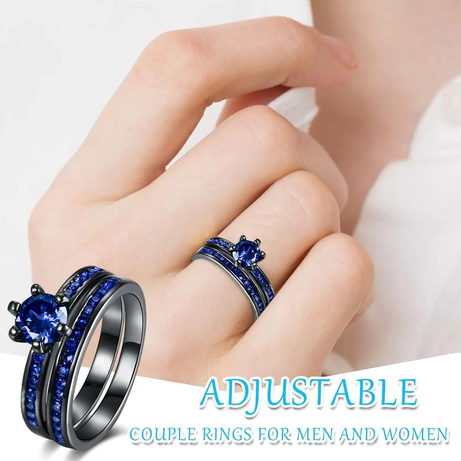 Silver Solitaire Wedding Engagement Rings Round Cubic Zirconia CZ Art Deco Ring Set for Women Stacking Rings