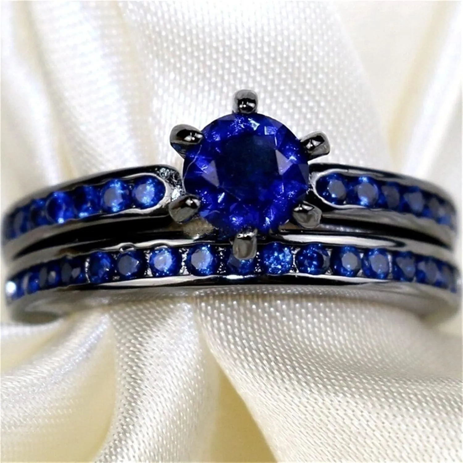Silver Solitaire Wedding Engagement Rings Round Cubic Zirconia CZ Art Deco Ring Set for Women Stacking Rings