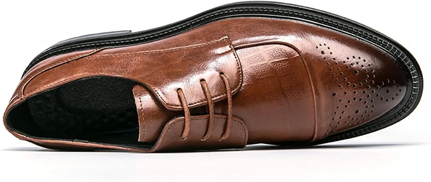 Single Season Dress Oxford for Men Lace Up Brogue Embossed Burnished Round Toe Vegan Leather Non Slip Low Top Slip Resistant Anti-Slip Rubber Sole Wedding Very Popular Among Young People