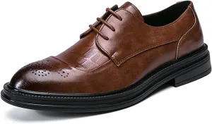 Single Season Dress Oxford for Men Lace Up Brogue Embossed Burnished Round Toe Vegan Leather Non Slip Low Top Slip Resistant Anti-Slip Rubber Sole Wedding Very Popular Among Young People