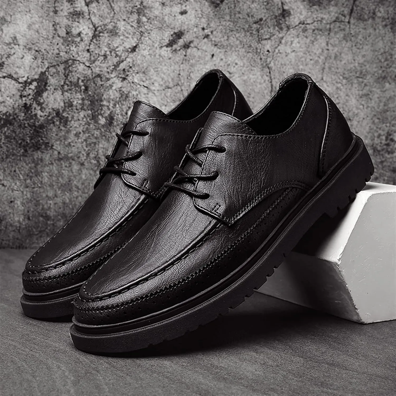 Single Season Formal Shoes for Men Lace Up Apron Toe Round Toe Derby Shoes Vegan Leather Slip Resistant Rubber Sole Anti-Slip Low Top Classic Very Popular Among Young People
