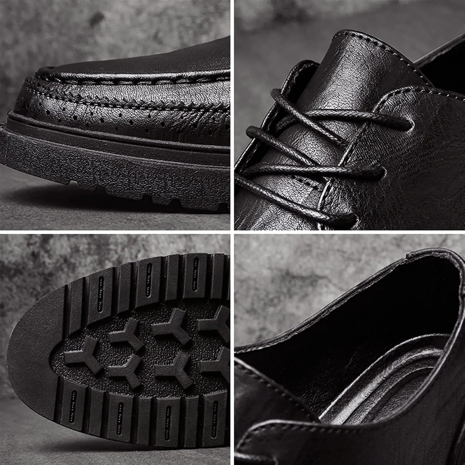 Single Season Formal Shoes for Men Lace Up Apron Toe Round Toe Derby Shoes Vegan Leather Slip Resistant Rubber Sole Anti-Slip Low Top Classic Very Popular Among Young People